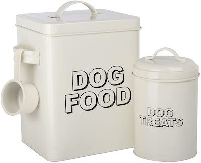 Morezi Dog Cat Food Storage Container Farmhouse Pet Food Treats Holder with  Lid and Scoop, Perfect Sturdy Canister Tins for Kitchen Countertop, Shelf,  Great Gift for Pet Owners Dog Food White